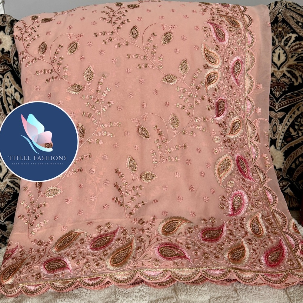 Pink Embroidered Fabric - Picture 3 of 4